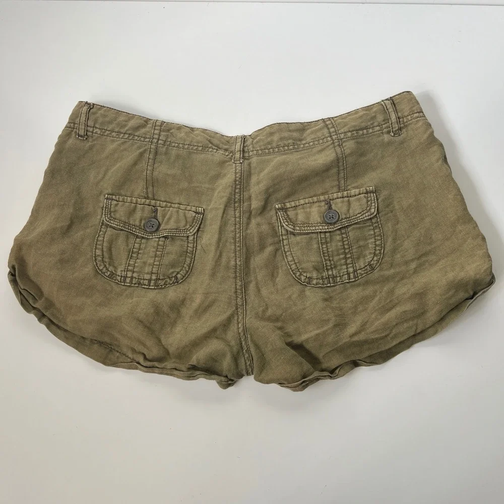 Vintage Y2K Low Rise Micro Mini Shorts Linen Cotton Cargo Green Utility Hipslung